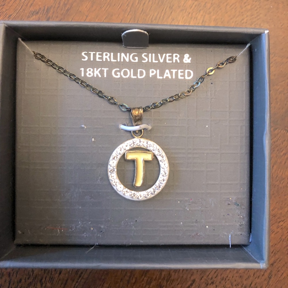 Sterling Silver & 18K Gold Plated Initial T Necklace